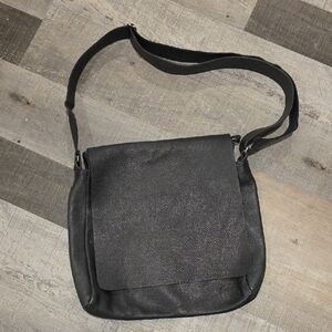 Roots Black Leather Messenger Bag